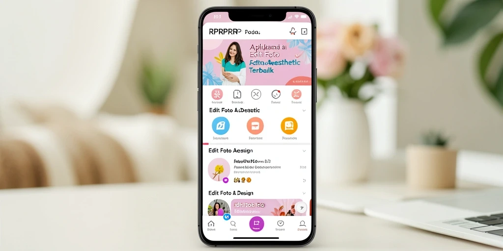 Antarmuka RPRPRP dengan fitur editing foto aesthetic yang menarik.