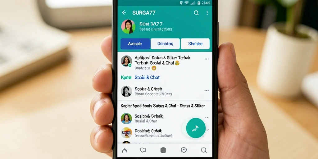 Tampilan antarmuka aplikasi SURGA77 dengan koleksi stiker menarik.
