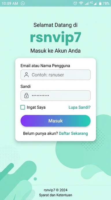 Halaman Masuk Akun rsnvip7 untuk Pengguna Android